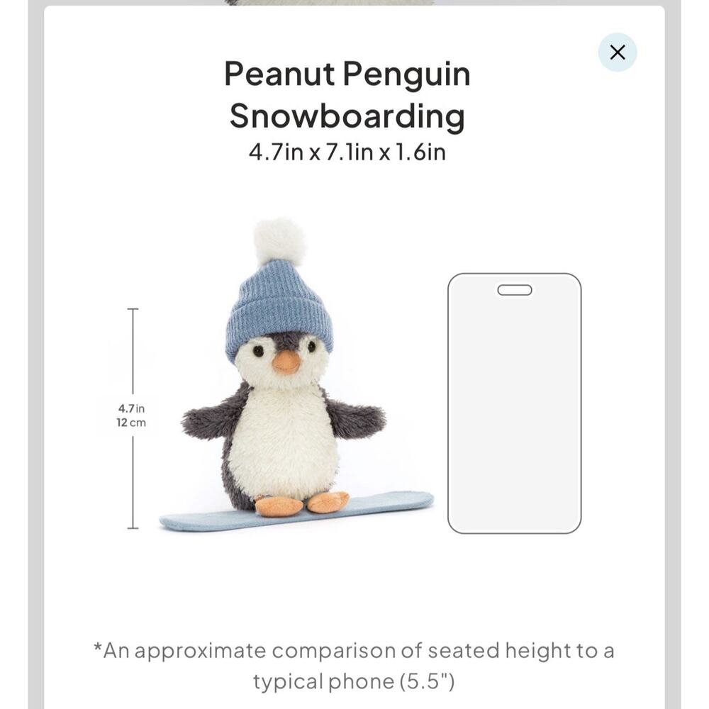 Jellycat Peanut Penguin 🐧 Snowboarding 🏂 AUTHENTIC BNWT & Dust Bag~Quick Ship! - Picture 8 of 8